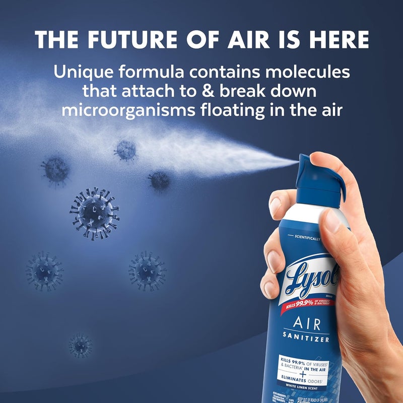 Lysol رذاذ مطهر الهواء مع مزيل الروائح للمنزل والمكتب، رذاذ تعقيم، بديل معطر الهواء، رائحة الكتان الأبيض، 10 أونصات (عبوة من 3) - Image 5